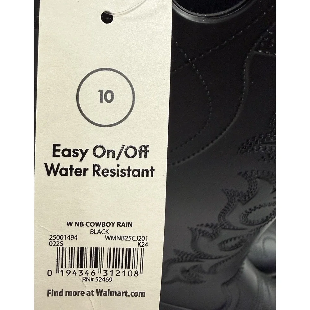 Womans Cowboy Rubber Rain Boots Sz 10 Black Pull On Water Resistant Southwestern